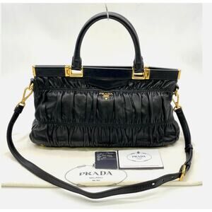 Prada Nappa Gaufre Top Handle Satchel Black EUC